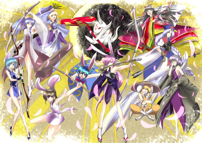 reisen udongein inaba, houraisan kaguya, inaba tewi, yagokoro eirin, kishin sagume, and 6 more (touhou and 1 more) drawn by nonbiri-silver