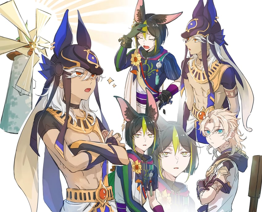 tighnari, albedo, and cyno (genshin impact) drawn by wee_(wee_514)