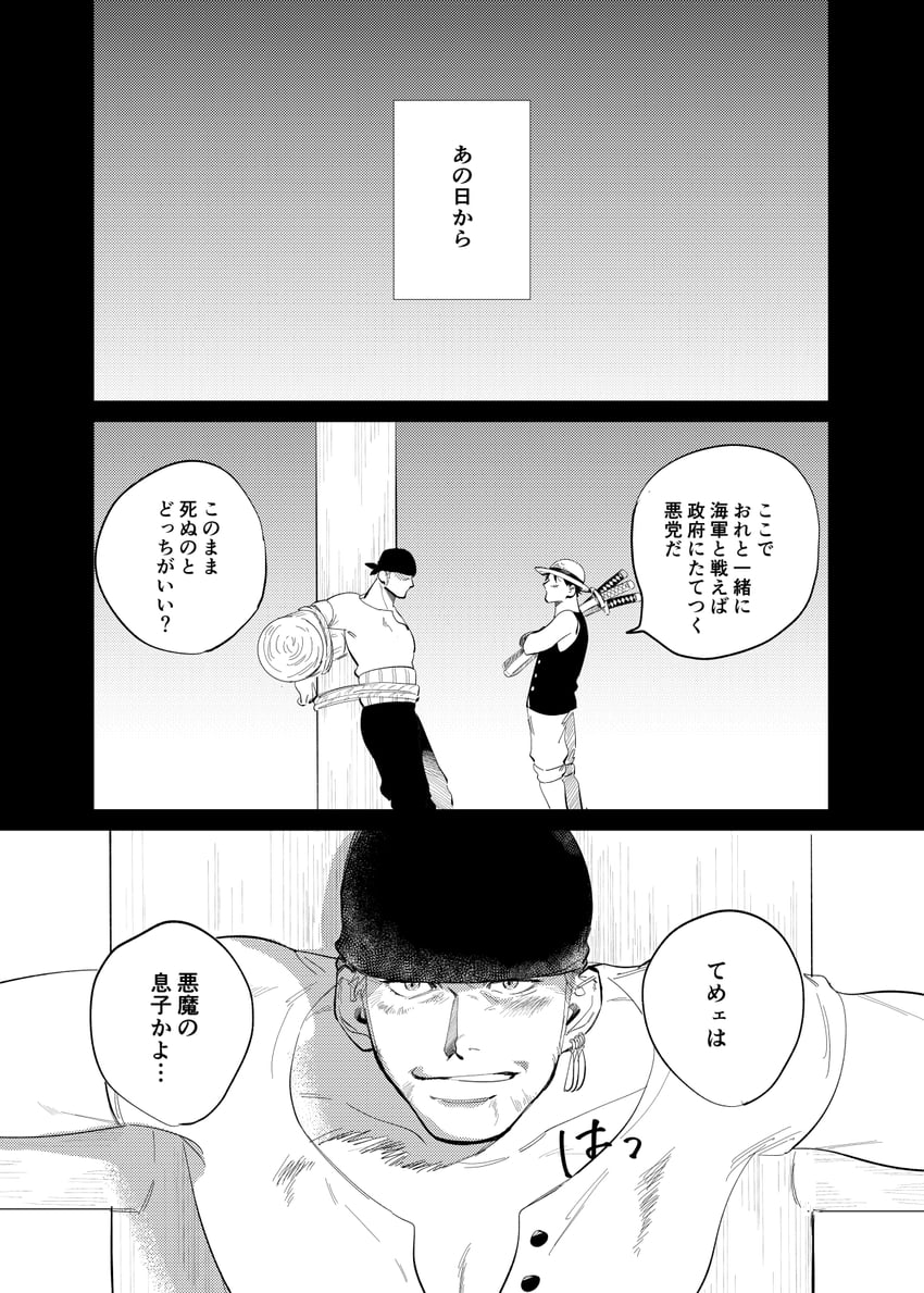 monkey d. luffy and roronoa zoro (one piece) drawn by sei_ka02