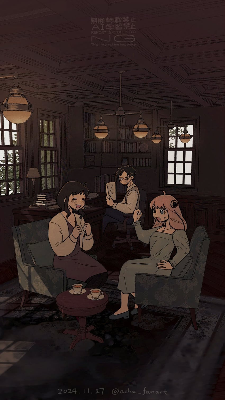 anya, damian desmond, justia, and melinda desmond (spy x family) drawn by acha_fanart
