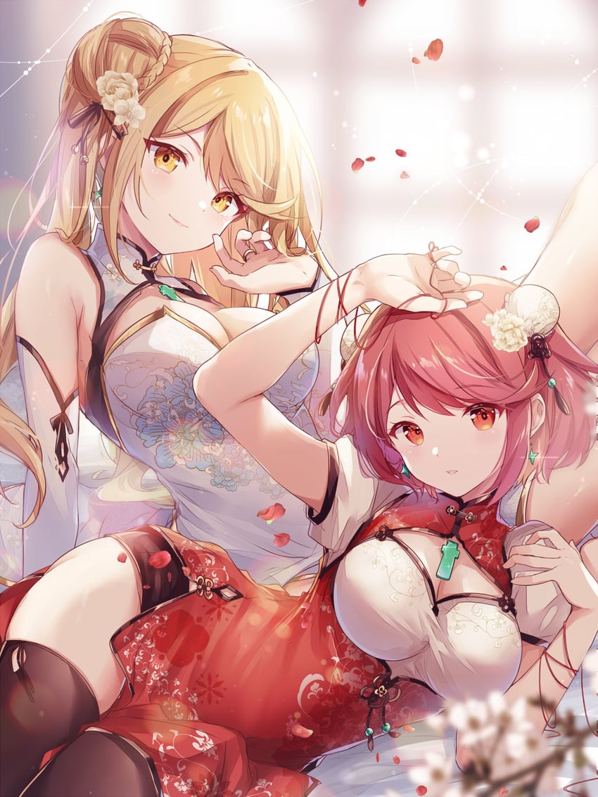 pyra and mythra (xenoblade chronicles and 1 more) drawn by ui_frara