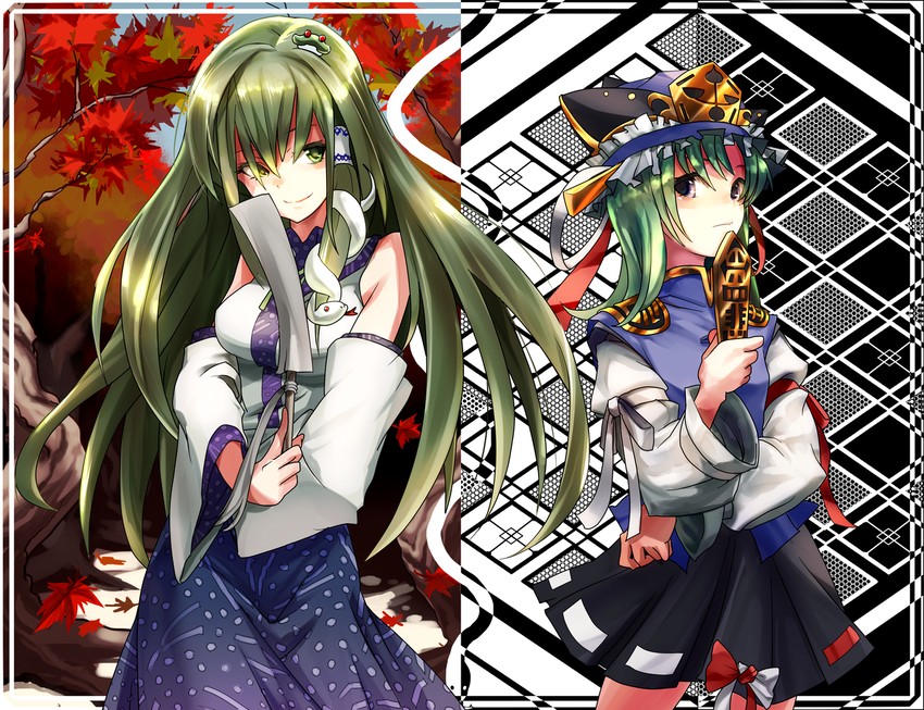 kochiya sanae and shiki eiki (touhou) drawn by chirigami-san
