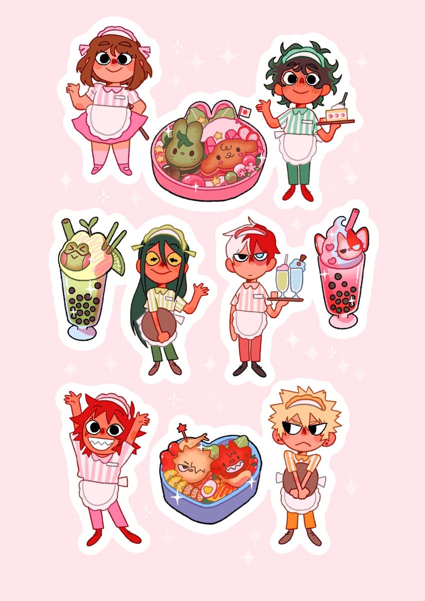 midoriya izuku, uraraka ochaco, bakugou katsuki, todoroki shoto, asui tsuyu, and 1 more (boku no hero academia) drawn by puppy_au_lait