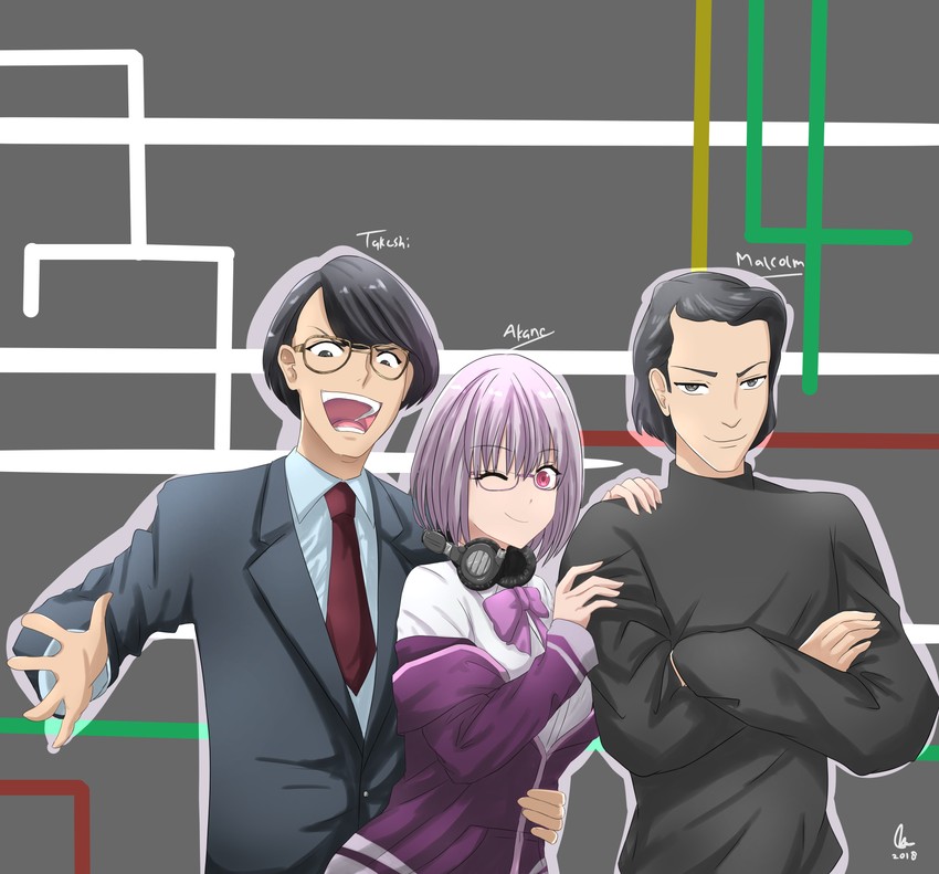 shinjou akane, toudou takeshi, and malcolm frink (gridman universe and 3 more) drawn by dheejay91