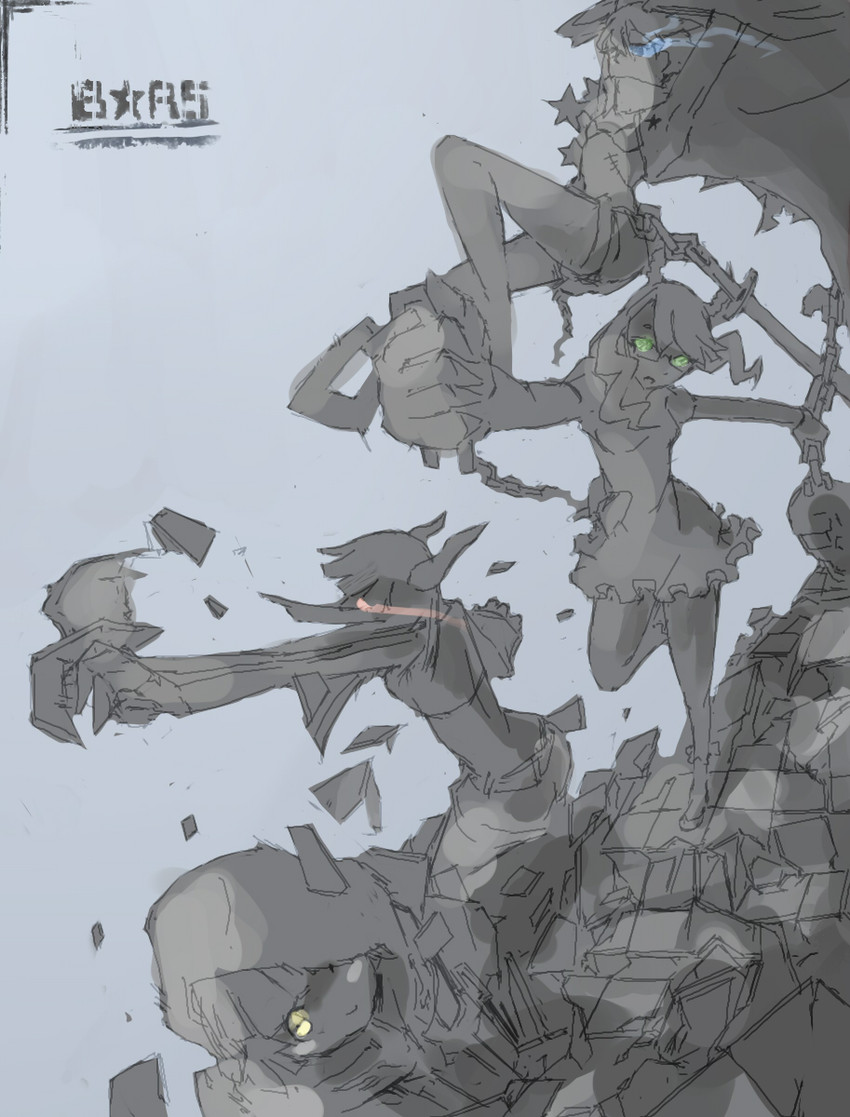 black rock shooter, dead master, strength, and black gold saw (black rock shooter) drawn by oshino_yeye