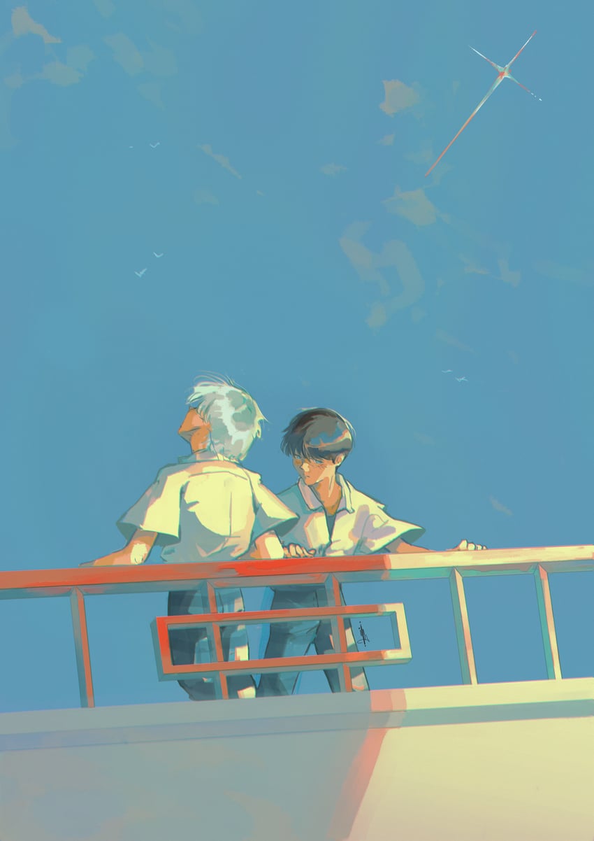 ikari shinji and nagisa kaworu (neon genesis evangelion) drawn by windsaor