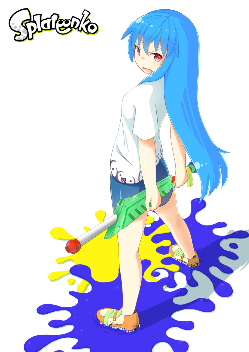 hinanawi tenshi and inkling player character (touhou and 2 more) drawn by yamagami_hiroto