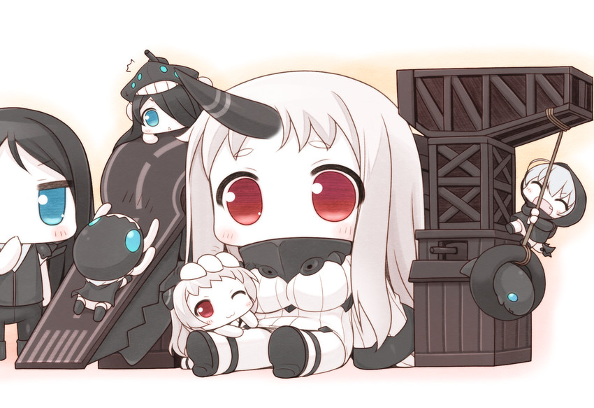wo-class aircraft carrier, seaport princess, re-class battleship, i-class destroyer, ru-class battleship, and 2 more (kantai collection) drawn by ruton-niki