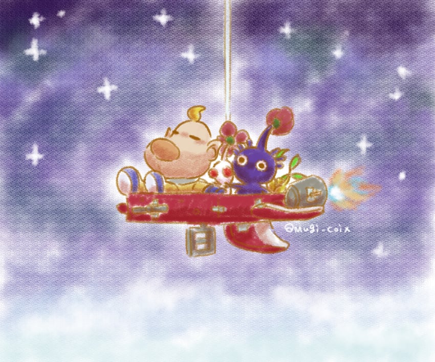 purple pikmin, white pikmin, and louie (pikmin) drawn by usuba_(hatomugip)