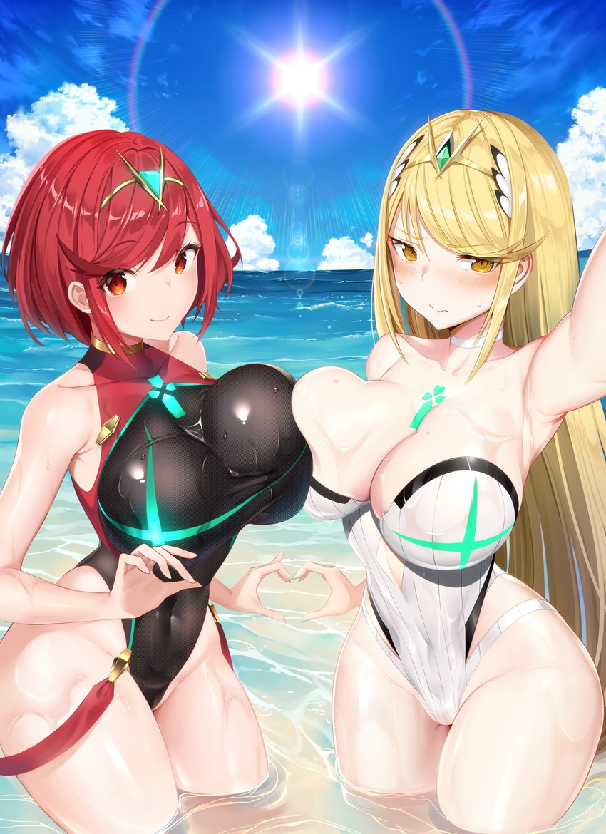 pyra and mythra (xenoblade chronicles and 1 more) drawn by alcoholrang