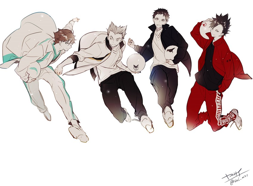 bokuto koutarou, kuroo tetsurou, oikawa tooru, and sawamura daichi (haikyuu!!) drawn by yasai_(getsu)