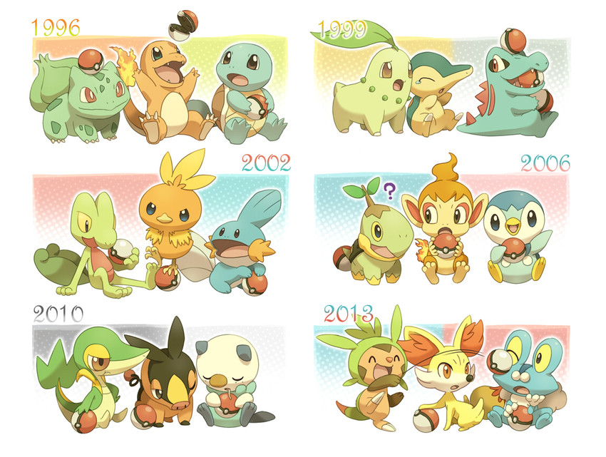 piplup, bulbasaur, oshawott, squirtle, snivy, and 13 more (pokemon) drawn by mugita_konomi