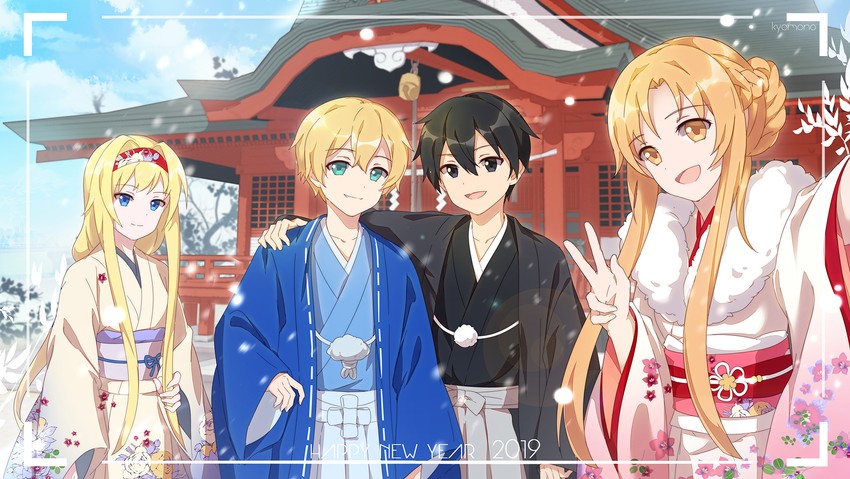 asuna, kirito, alice zuberg, and eugeo (sword art online and 1 more) drawn by kyomono_(hjxop)