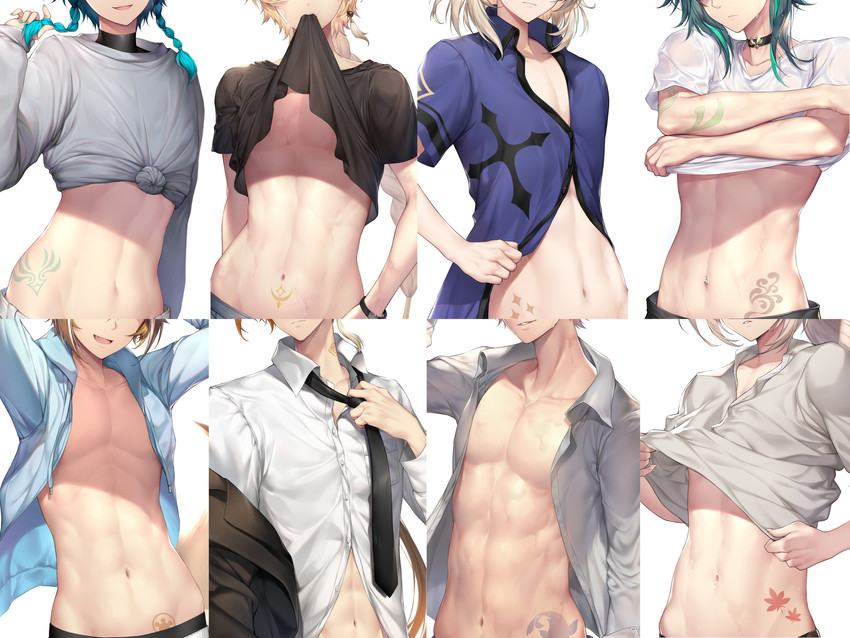 aether, zhongli, venti, tartaglia, xiao, and 3 more (genshin impact) drawn by nasaniliu