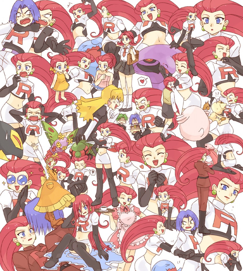 jessie, james, meowth, arbok, wobbuffet, and 7 more (pokemon and 3 more) drawn by usao_(313131)