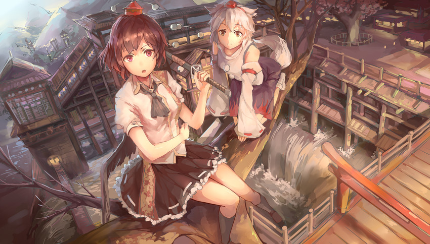 shameimaru aya and inubashiri momiji (touhou) drawn by huanxiang_heitu