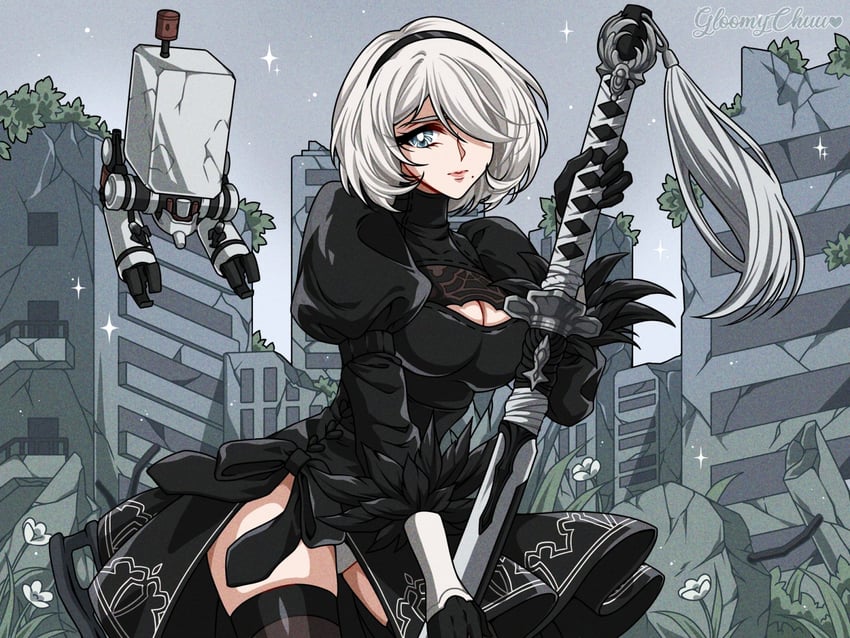 2b and pod (nier and 1 more) drawn by mroczniak_(gloomy_chuu)