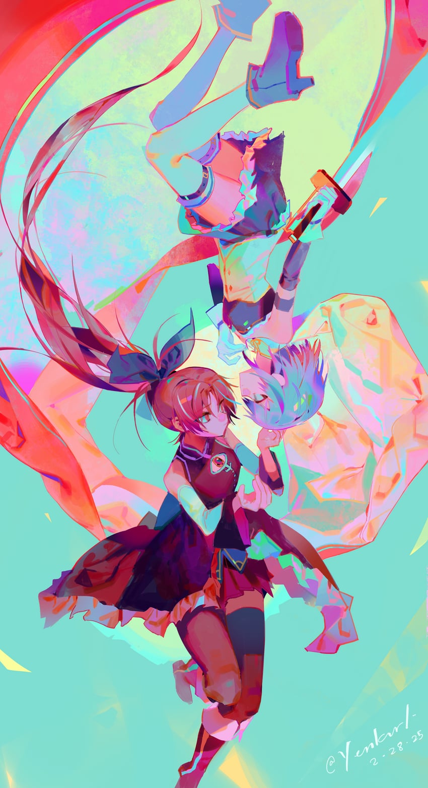 miki sayaka and sakura kyoko (mahou shoujo madoka magica) drawn by yenkurl