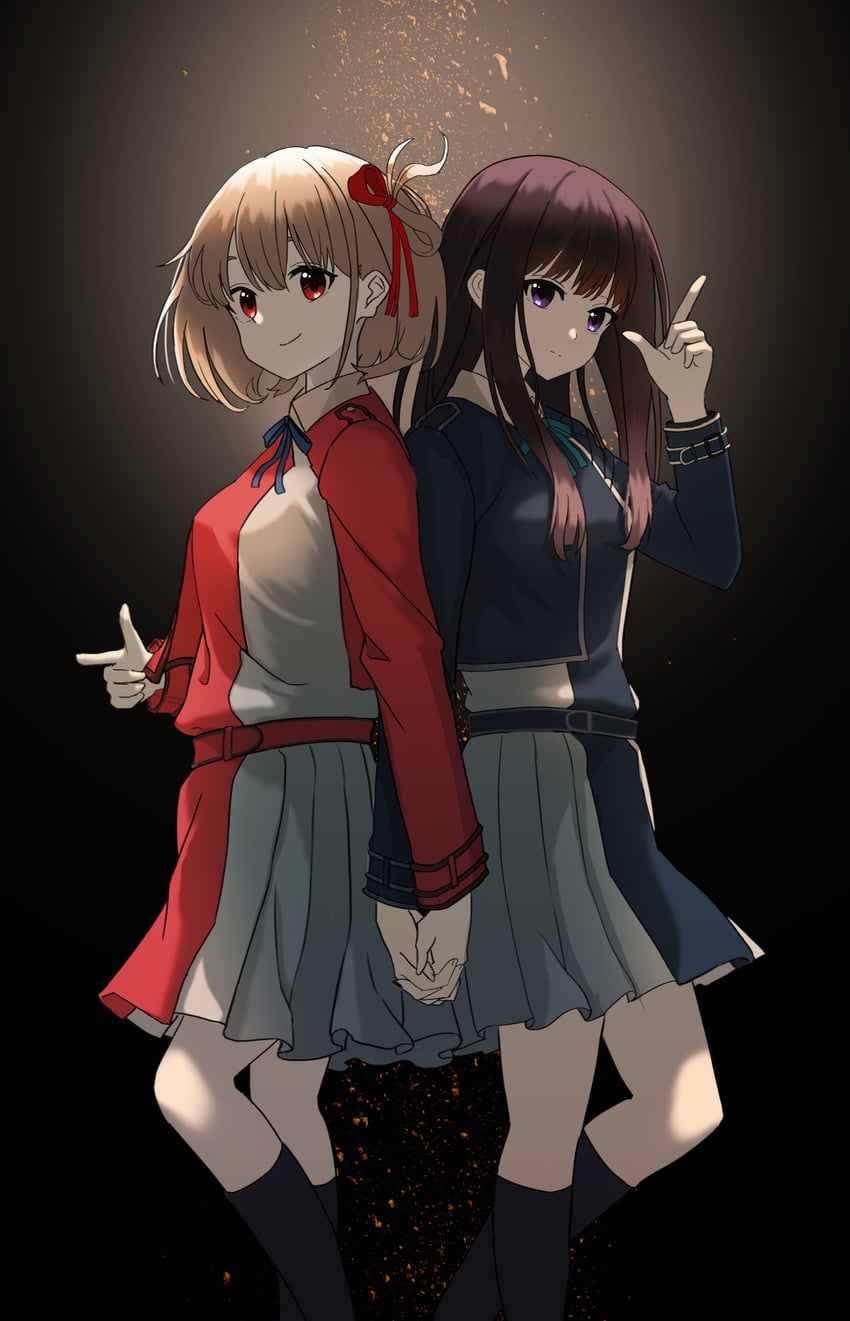 nishikigi chisato and inoue takina (lycoris recoil) drawn by nekowachi_(redsugar0126)