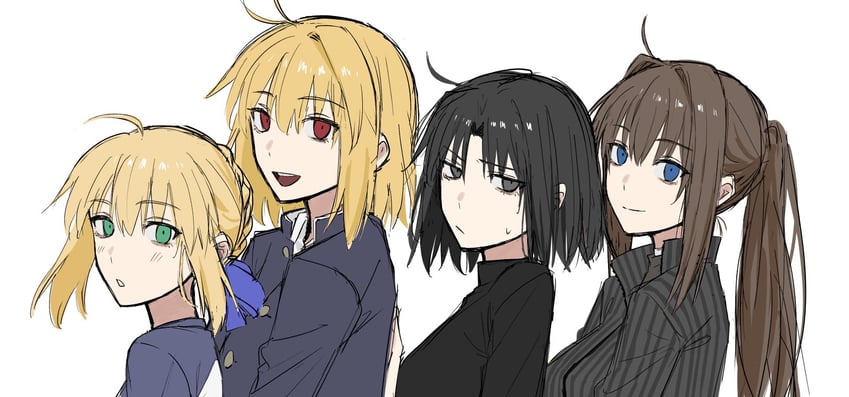 artoria pendragon, saber, emiya shirou, arcueid brunestud, ryougi shiki, and 4 more (fate and 5 more) drawn by egomeshi