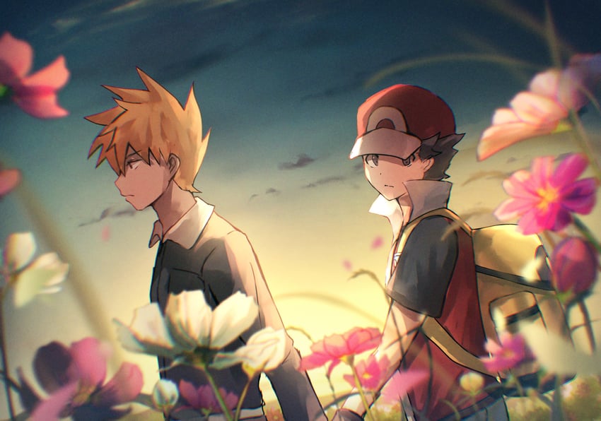 red and blue oak (pokemon and 1 more) drawn by shiruko_(s1ruko)