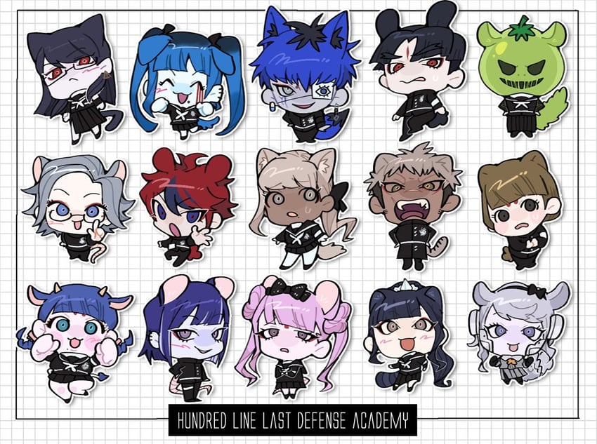 aotsuki eito, sumino takumi, omokage yugamu, tsukumo kako, tsukumo ima, and 10 more (the hundred line -last defense academy-) drawn by tokimekiwaku