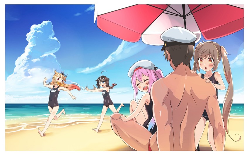 admiral, shigure, yuudachi, shigure kai ni, yuudachi kai ni, and 2 more (kantai collection) drawn by zero_(miraichizu)