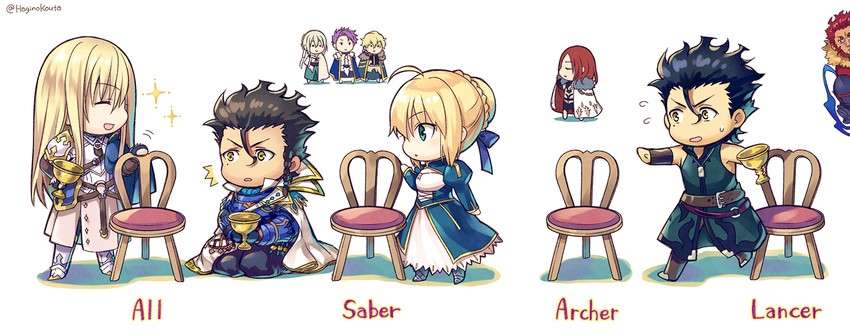 artoria pendragon, saber, diarmuid ua duibhne, berserker, gawain, and 5 more (fate and 2 more) drawn by hagino_kouta