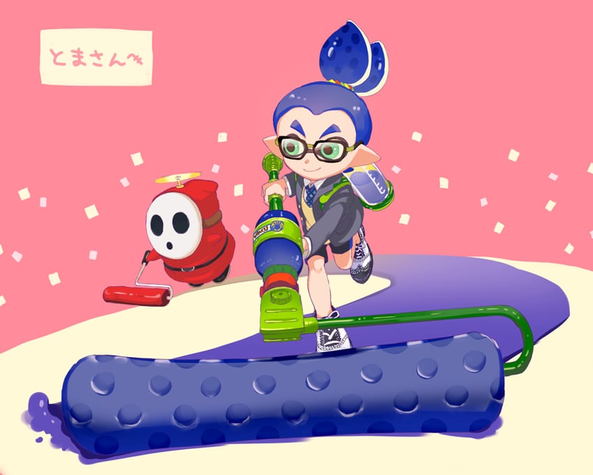 inkling player character, inkling boy, and fly guy (splatoon and 2 more) drawn by nichaku