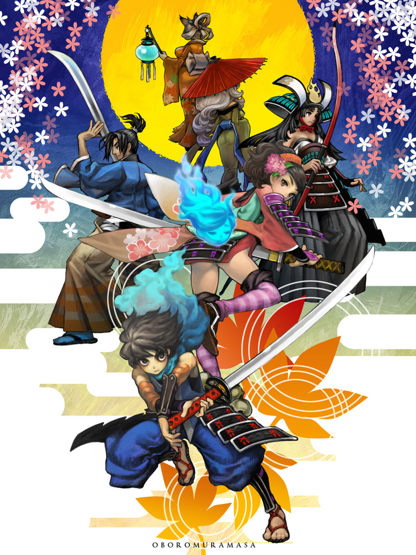 momohime, kongiku, yuzuruha, kisuke, torahime, and 1 more (oboro muramasa) drawn by nichiq