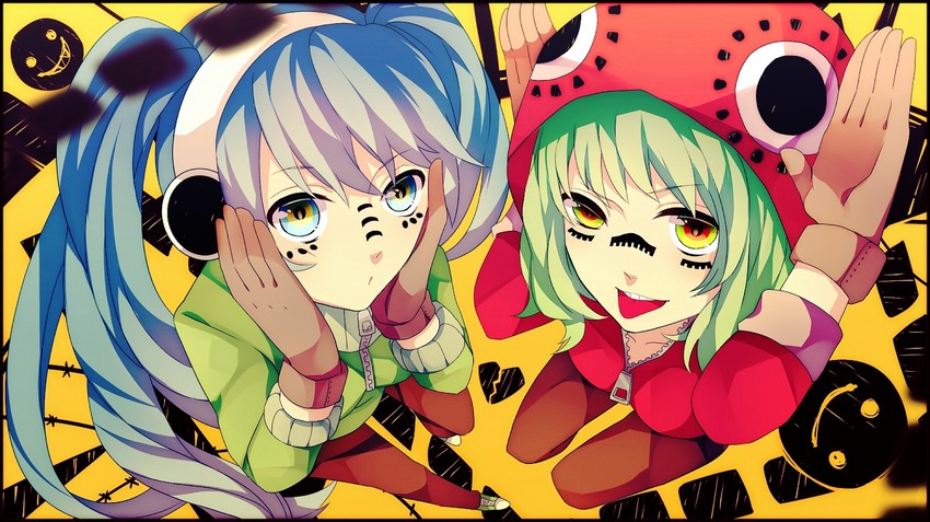 hatsune miku and gumi (vocaloid and 1 more) drawn by achiki