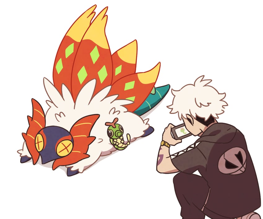 guzma, caterpie, and slither wing (pokemon and 1 more) drawn by ssalbulre