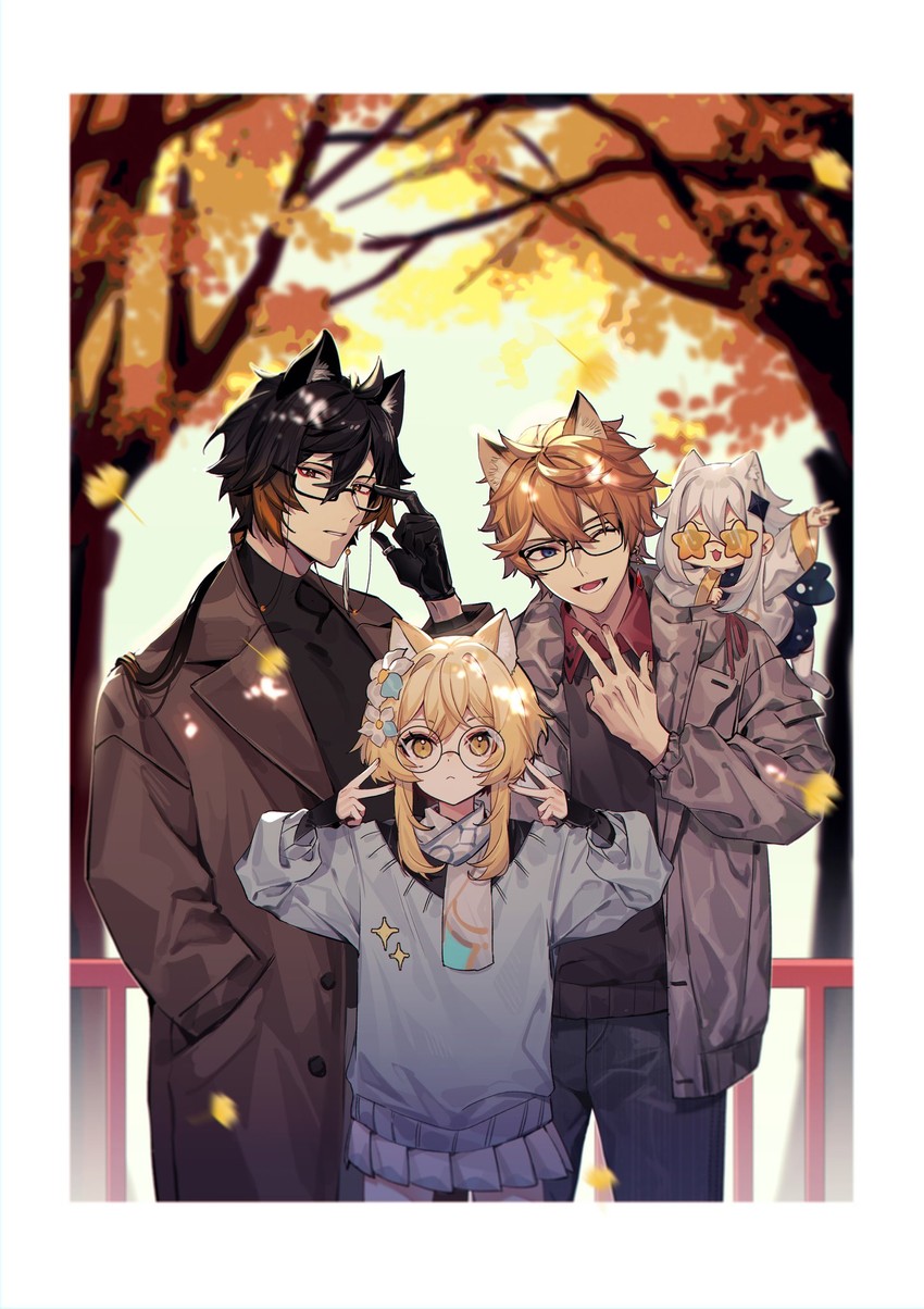 lumine, zhongli, paimon, and tartaglia (genshin impact) drawn by ssm_(ssm82048039)