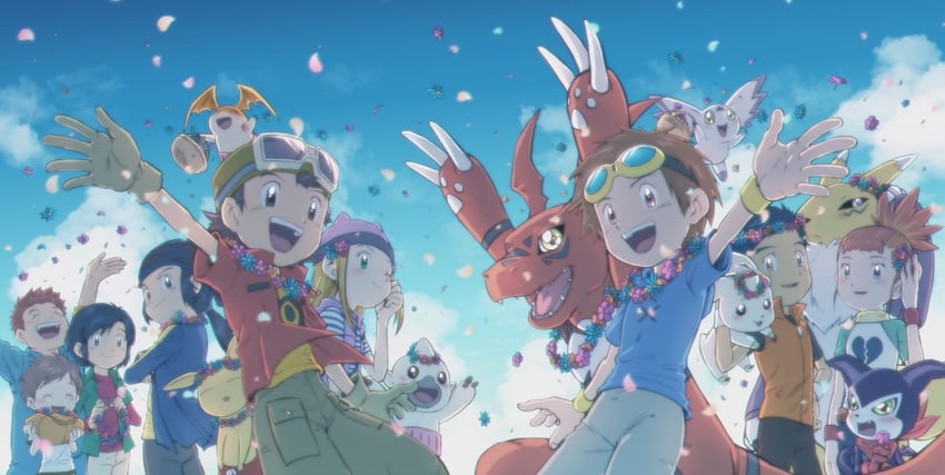 renamon, patamon, terriermon, makino ruki, guilmon, and 12 more (digimon and 2 more) drawn by koujidf