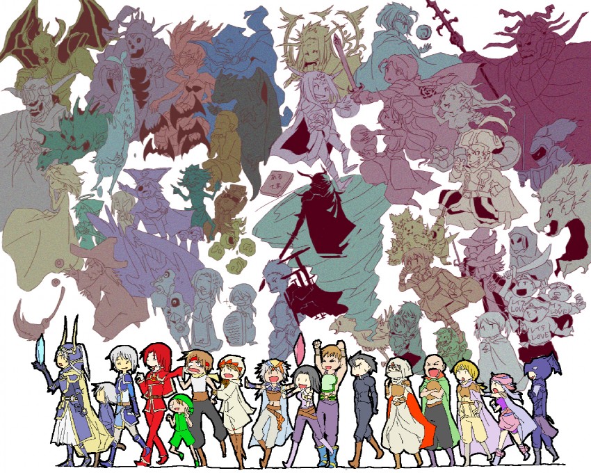 white mage, red mage, dark knight, warrior of light, dragoon, and 36 more (final fantasy and 3 more) drawn by mokkos_han