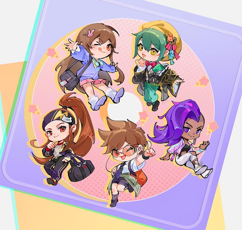 d.va, tracer, sombra, kiriko, and brigitte (overwatch and 1 more) drawn by road_233