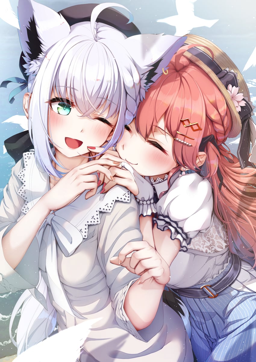 shirakami fubuki and sakura miko (hololive) drawn by imo_bouya