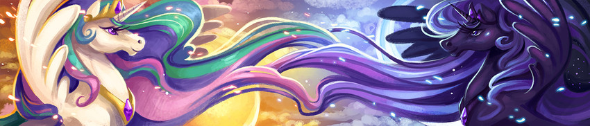 princess luna and princess celestia (my little pony and 1 more) drawn by sunset_dragon