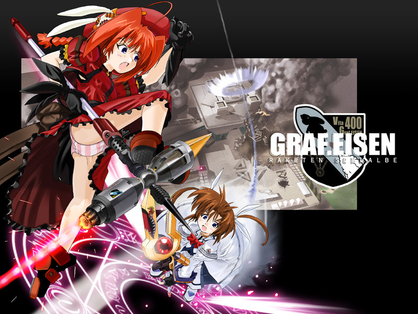 takamachi nanoha, raising heart, vita, and graf eisen (lyrical nanoha and 2 more) drawn by excel_(gewalt)