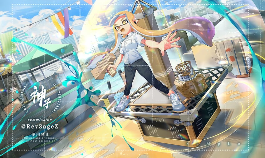 inkling player character and inkling girl (splatoon) drawn by jinkoika