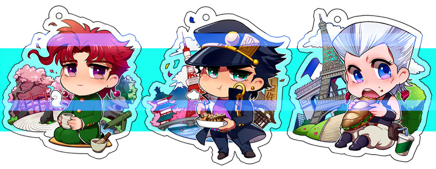 kujo jotaro, kakyoin noriaki, and jean pierre polnareff (jojo no kimyou na bouken and 1 more) drawn by anzumame