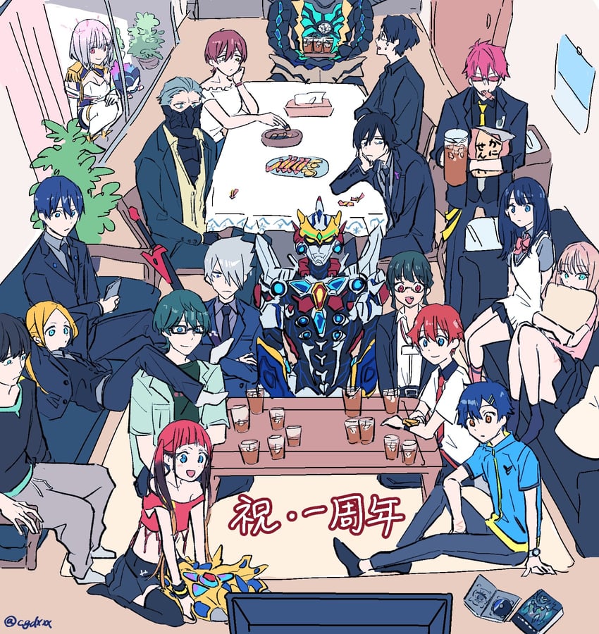 takarada rikka, shinjou akane, minami yume, hibiki yuuta, asanaka yomogi, and 15 more (gridman universe) drawn by himagosan