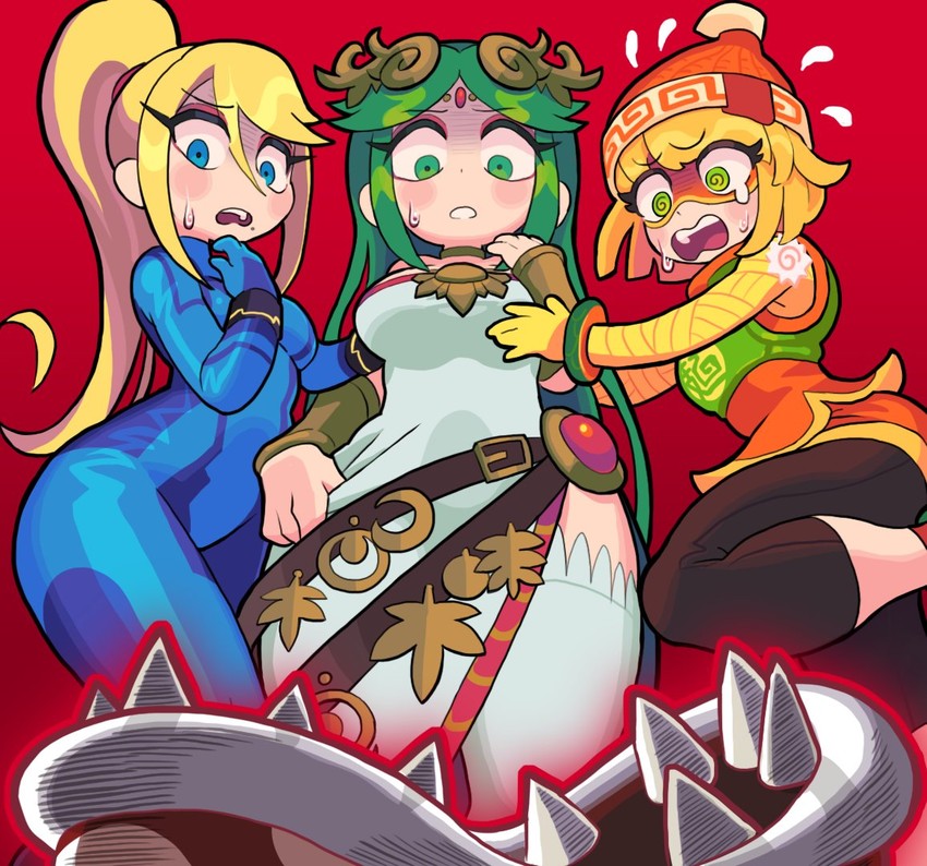 samus aran, palutena, piranha plant, and min min (mario and 5 more) drawn by gashi-gashi