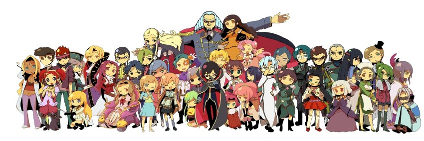 c.c., lelouch vi britannia, kouzuki kallen, kururugi suzaku, nunnally vi britannia, and 40 more (code geass and 1 more) drawn by azuma_seiji
