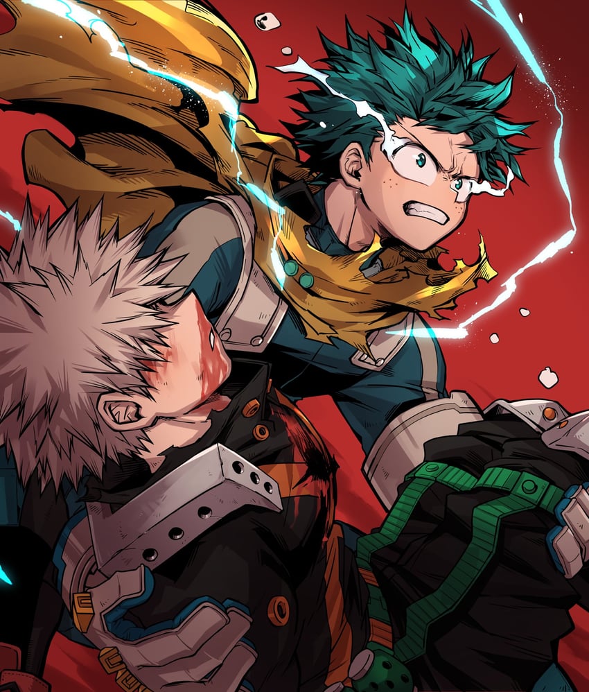 midoriya izuku and bakugou katsuki (boku no hero academia) drawn by chiyaya