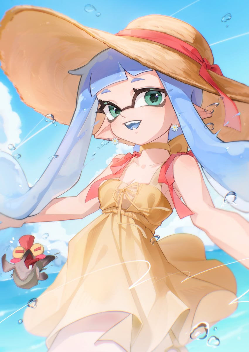 inkling player character, inkling girl, and smallfry (splatoon and 1 more) drawn by chu_u0spl