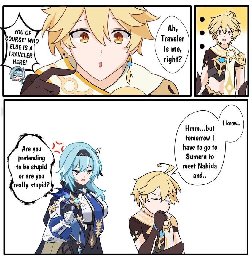 aether and eula (genshin impact) drawn by kulojawa