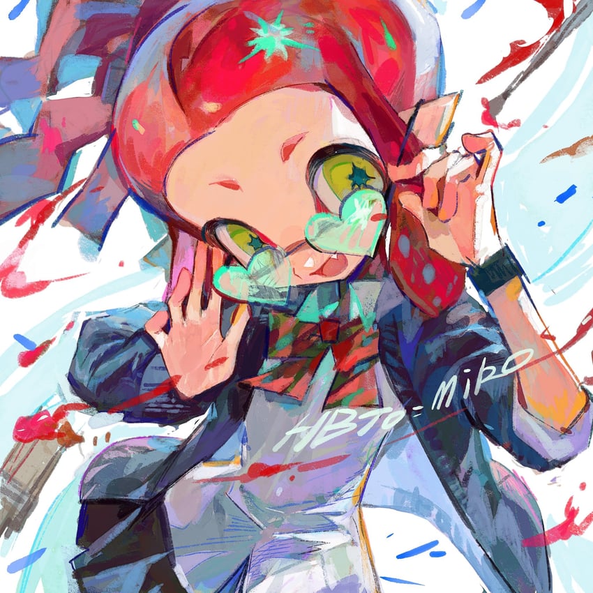 inkling player character and inkling girl (splatoon) drawn by uim_ase