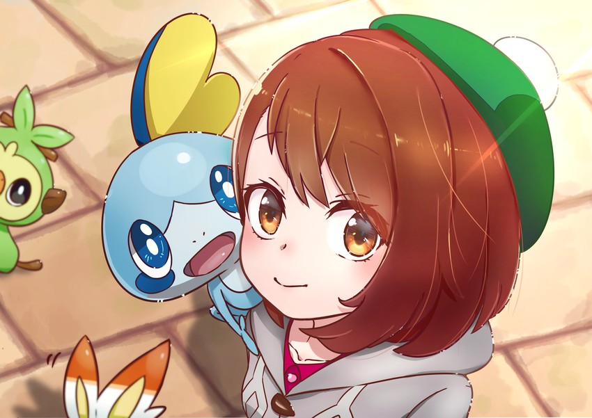 gloria, scorbunny, sobble, and grookey (pokemon and 1 more) drawn by koka12312