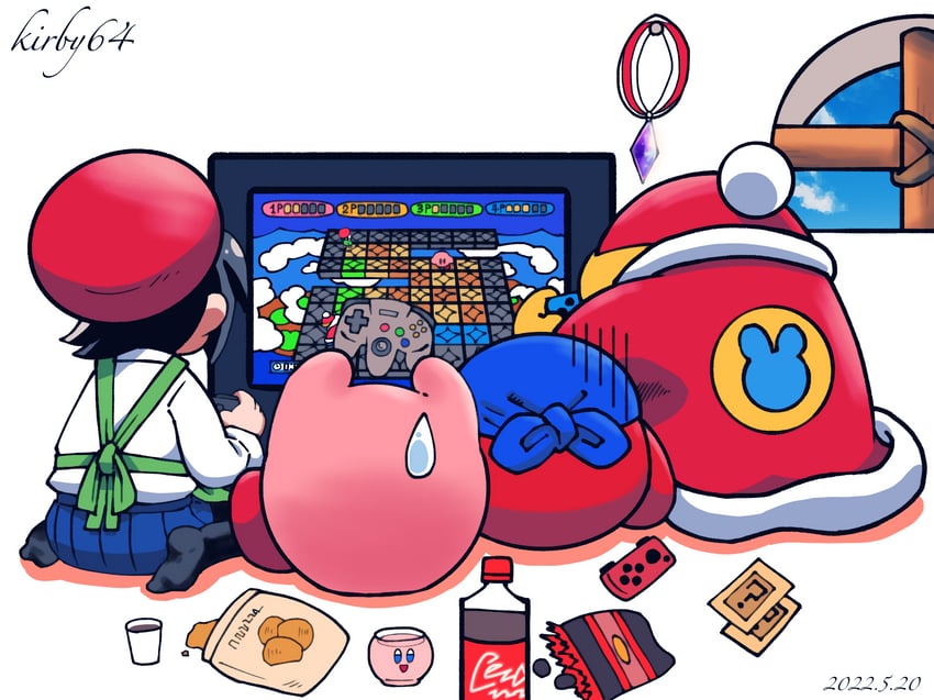 kirby, king dedede, bandana waddle dee, and adeleine (kirby and 1 more) drawn by batchgooya